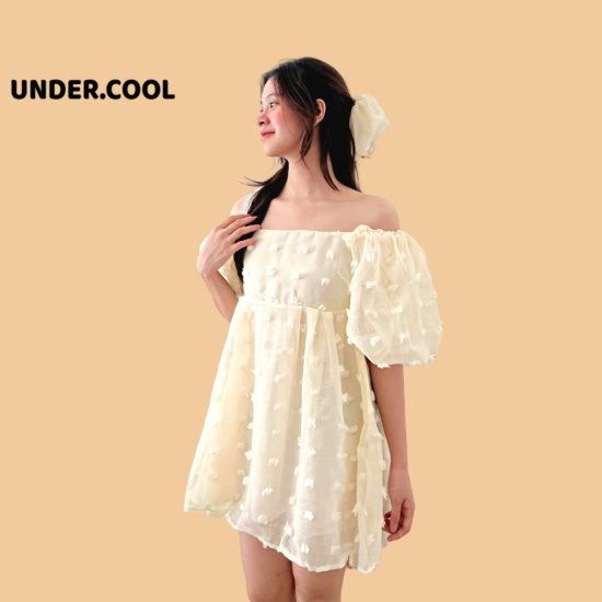 Váy trắng trễ vai nữ tiểu thư, Đầm 2 dây ngắn phối nhún có lót ngực tay bồng  2 lớp dáng xòe điệu đà dễ thương | Shopee Việt Nam