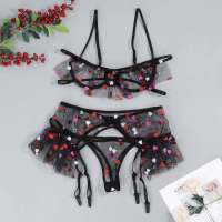 2023 Korean For Women Sexy Naughty Plus Size Love Embroidery Bra G-String Thong Sleepwear Lingerie Garter Lenceria Para Damas