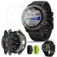 (3 2 1) For Garmin Fenix 6 / Fenix 6 Pro (3pcs) Screen Protector Tempered Glass (2pcs) Dust Plug (1pcs) Protective Case Cover