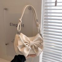 Bowknot Love Chain Female Underarm Bag 2023 New Spice Wind Niche Senior Feeling One Shoulder Inclined Shoulder Bag