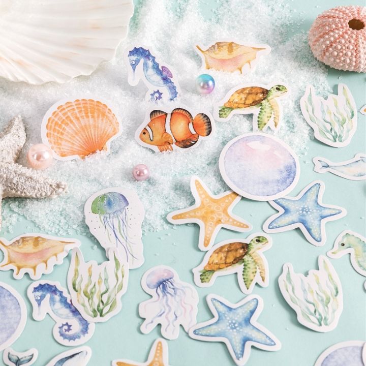 hot-dt-46pcs-sea-animals-label-boxed-stickers-stationery-scrapbooking-diy-diary-album-stick