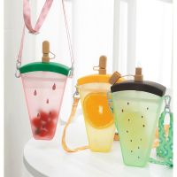 Creative Cute Donut Ice Cream Water Bottle With Straw Square Watermelon Cup Portable Leak Proof Bottle   WJ820