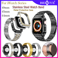 ผู้ชาย สาย สำหรับ Apple Watch band Ultra 49mm 45mm 44mm โลหะ เคส กรอบป้องกัน modification Kit สายรัดสแตนเลสของสาย i Watch Series 8 7 6 5 4 SE 2022 สายนาฬิกา