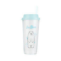 MINISO แก้ว แก้วน้ำ แก้วน้ำทรงสูงพร้อมหลอด ลายหมี We Bare Bears 550 ml