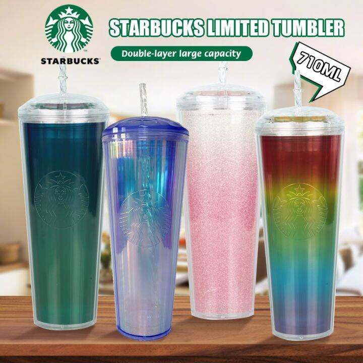 zakka-starbuck-แก้วน้ำขวดน้ำเพชรถ้วยน้ำสวย-แก้วแบบมีหลอด-starbuck-สีชมพูดำ710มล