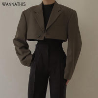 WannaThis Elegant สั้น Crop Blazer ฤดูใบไม้ร่วง Office Lady Turn-Down Collar Blazer แฟชั่นผู้หญิง Workwear Outerwear Lady 2021