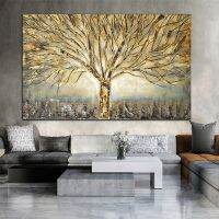 Demo แฟชั่น Abstract Gold Tree Wall Art โปสเตอร์ภาพวาดผ้าใบ-เหมาะสำหรับห้องนั่งเล่นตกแต่งบ้าน-คุณภาพสูง Prints