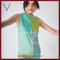 VICKS Sleeveless Colour Block Blouse เสื้อแขนกุด ตัดต่อสี