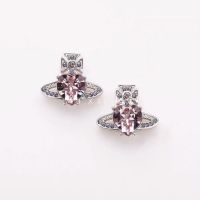 Westwood Vivian Empress Dowager Saturn design sentimental love small crowd diamond earrings niche design light luxury sweet earrings Internet celebrity temperament 2023 imported