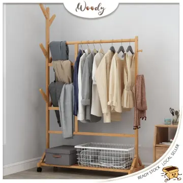 SIMPLYBEST Adjustable Bamboo Clothes Hanger Bedroom Wall Hanger