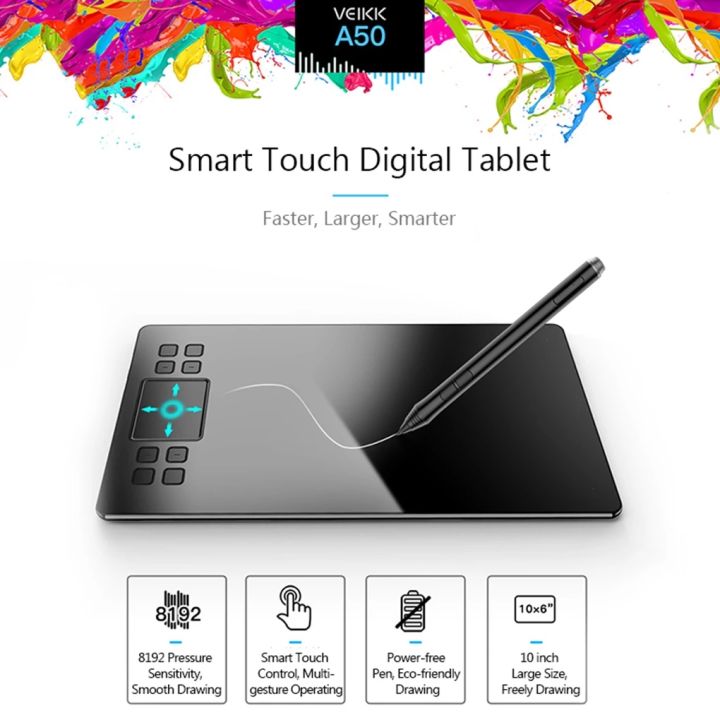 veikk-graphics-drawing-tablet-with-8192-pressure-sensitivity-battery-free-passive-pen-digital-pad-tablet-graphic-illustrator-a50