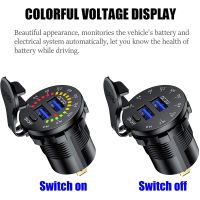 Ursuniot 36W Dual USB QC3.0 Car Charger 12V Motorcycle USB Outlet Quick Charging Power Socket With Colorful Digital Voltmeter