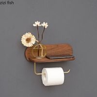 Solid Wood Brass Tissue Holder Paper Roll Holders Toilet Paper Holder Wall Hanging Napkin Holders Paper Towel Stand Wall Shelf Toilet Roll Holders