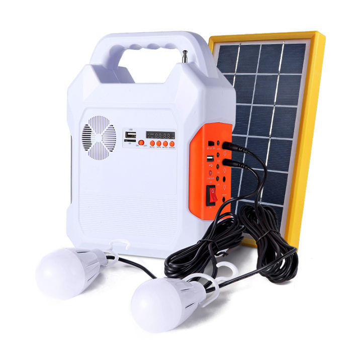 ชุดหลอดไฟโซล่าเซลล์-ไฟฉุกเฉิน-วิทยุ-fm-mp3-bluetooth-mobile-solar-อุปกรณ์จ่ายไฟกลางแจ้ง-แบตเตอร์รี่ชาร์จไฟ-ความจุ-8000mah-หลอดled-ชาร์จพลังงานแสงอาทิตย์