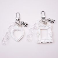 European Style Relief Photo Frame With Keychain Heart Square Shaped Photocard Holder Pendant Acrylic Love Heart Photo Frame