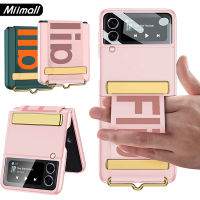 Miimall เคส Samsung Galaxy Z Flip 4ที่เข้ากันได้พร้อมสายรัด,เคส Z Flip 4พร้อมสายรัดข้อมือหนัง PU บานพับป้องกัน + ตัวป้องกันเลนส์ฝาครอบกล้อง,เคสป้องกันหน้าจอแบบบางรวมทุกอย่างสำหรับ Samsung Galaxy Z Flip 4 5G