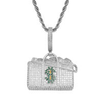 Bling Dollar Bag Pendant Iced Out Full Cubic Zirconia Necklace With Tennis Chain For Men Women Hip Hop Jewelry