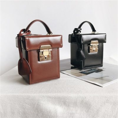 New Fashion Women Leather Square Bag Lock Box Hard Case Shoulder Bag Small Ladies Crossbody Bag
