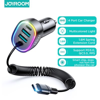Joyroom 60W 4 IN 1 LED Car Charger USB Type-C Car Charger พร้อมสายต่อ 1.6 ม. QC 3.0 PD 3.0 อะแดปเตอร์ชาร์จเร็ว