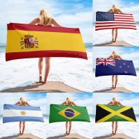 Spain US Flag Printed Microfiber Beach for Adults 75x150cm Soft Absorbing Breathable Robe Blanket