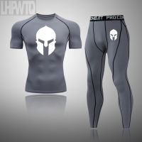 Spartan Mens Compression Sportswear Suits Gym Tights Training Clothes Workout Jogging Sports Set Running Tracksuit Men T-shirt