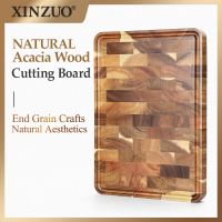 XINZUO Acacia Wood End Grain Cutting Boards Wooden Butcher Block Meat Cutting Wood Thick Board