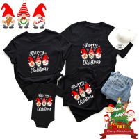 เสื้อยืดผ้าฝ้ายเสื้อยืดผ้าฝ้าย เสื้อยืดคริสต์มาสChristmas Gnome Cute Family Black Tee Set Christmas T-shirt Family Matching Outfits Set