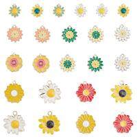 Alloy Enamel Pendants Light Gold Flower Mixed Color 24pcs/box