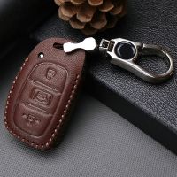 ✌℡ Leather Car Key Case Cover For Hyundai I30 I20 IX35 I10 I40 IX35 Creta Solaris Accent Tucson 2021 2022 Key Holder Accessories