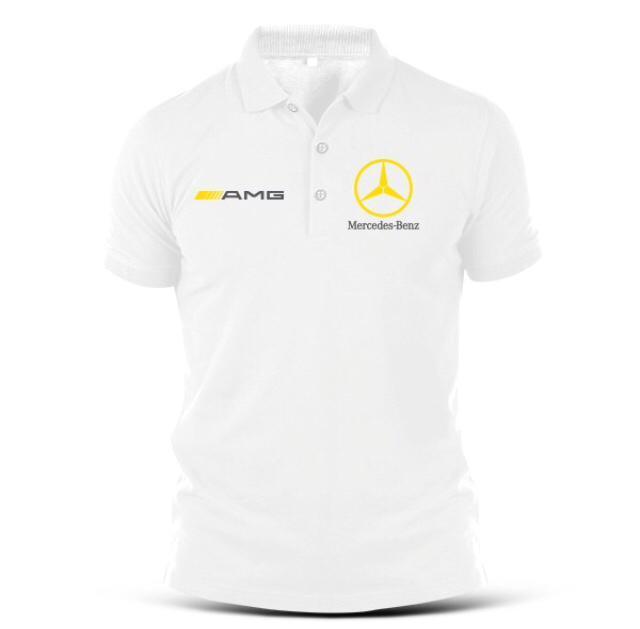 EMBROIDERY MERCEDES BENZ SPORTS CAR GOLD LOGO COLLARED SHIRT WITH ...
