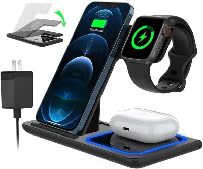 เครื่องชาร์จไร้สายแบบพับได้ 3-in-1 Wireless Charging Station 15W Fast Charging.