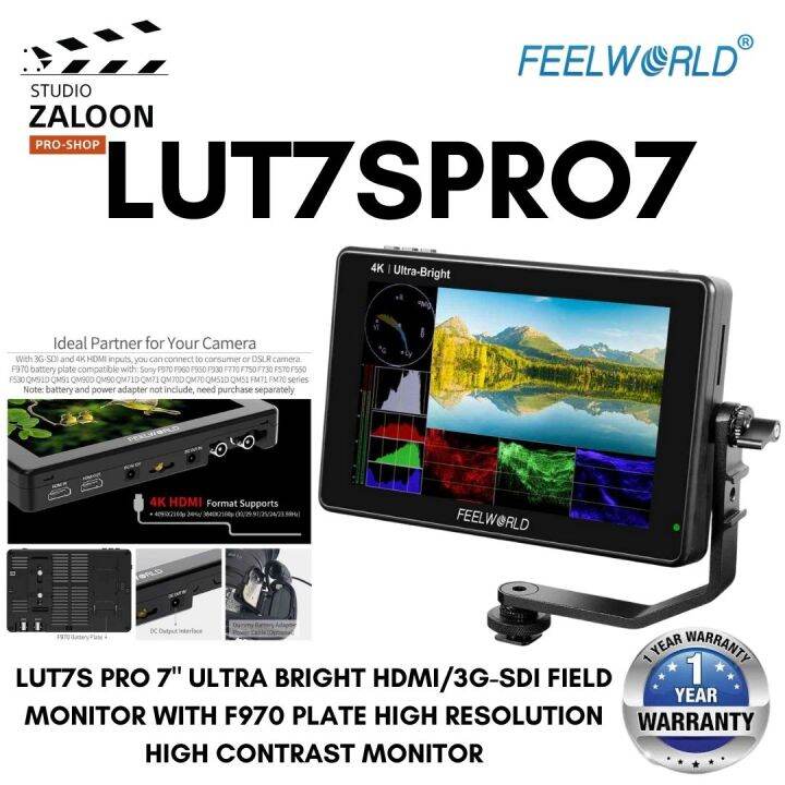 FeelWorld LUT7S PRO 7" Ultra Bright HDMI/3G-SDI Field Monitor with F970 ...