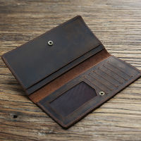 20x10x1.5cm card holder photo position first layer crazyhorse genuine leather long folded wallet