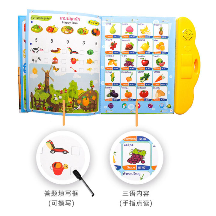 หนังสือจินดา-หนังสือพูดได้-my-e-book-3-ภาษา-ไทย-จีน-อังกฤษ-หนังสือเสริมการเรียนรู้-ตัวเลข-สีต่างๆ-รูปทรงต่างๆ-สัตว์-ผลไม้-พาหนะ
