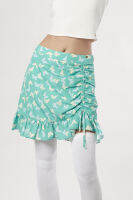 ESP กระโปรงสั้นลายผีเสื้อ ผู้หญิง สีเขียว | Butterfly Print Short Skirt | 06022