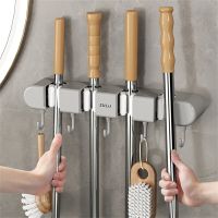 Grey And White Mop Holder Wet-resistant Hook Mop Rack Wall Mounted Brush Support Broom Hanger Multifunctional Broomstick Hook Picture Hangers Hooks