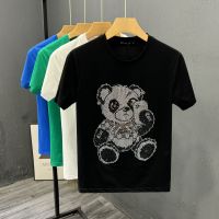 SONIX Panda เสื้อยืดแขนสั้นติดเพชรสุดฮอตสำหรับผู้ชาย2023ฤดูร้อนสไตล์ใหม่เสื้อยืดแขนสามส่วนสำหรับเด็กผู้ชายและรูปหล่อ