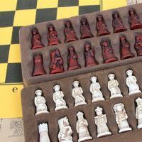 Antique Chess Small Leather Chess Board Qing Bing Lifelike Chess Pieces Characters Parenting Gifts Entertainment