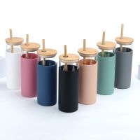 500Ml Creative Silicone Sleeve Glass Mug With Bamboo Lid Straw Portable Drinking Bottle Water Cup Cute Tumbler Drinkware