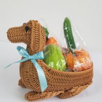 Natural Rattan Woven Storage Basket Garden Flower Vase Pot Hanging Wicker Basket Bellied Animal Shape Household Storage