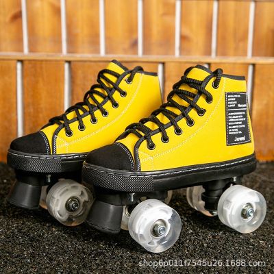 Double row skates pulley flash children four wheel beginners skating male and female roller skating s