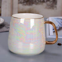 New Pearl glaze gold handle mug,fashion coffee cup advanced mug rainbow glazed ceramic cup,simple Nordic teacup Drinkware gift