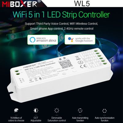 Miนักมวย WL5 2.4G 5 IN 1 WiFi ตัวควบคุมไฟ LED สำหรับสีเดียวหยิบ RGB RGBW RGB + CJ แถบไฟ Led รองรับ Alexa เสียง15A
