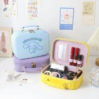 〖Margot decoration〗 Sanrio Suitcase New Kawaii Cinnamoroll Portable Waterproof Cosmetic Case High Capacity Multi Color Cosmetics Storage Box