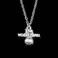 20pcs 21*20mm I Love Volleyball Pendant Necklace Link Chain For Female Choker Necklace Creative Jewelry party Gift