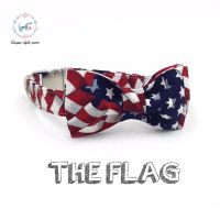 Cotton Dog Collar Leash Set with Bowtie American Flag Stars and Stripes Dog Collar for Small Large Medium Dog