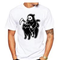 Grim Reaper Black Mens Tshirt Big Size Pop T Shirts Men Death Rides A Black Cat T-Shirt Oversize Hip Hop Geek Tees Male Tops