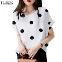 COD dhdfxcz ZANZEA Women Vintage Polka Dots Printed Loose Casual O Neck Blouse