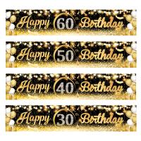 Black Gold Happy Birthday Banner Balloon Flag Adult 30th 40th 50th 60th Birthday Party Decoration Supplies Bunting Anniversary Banners Streamers Confe