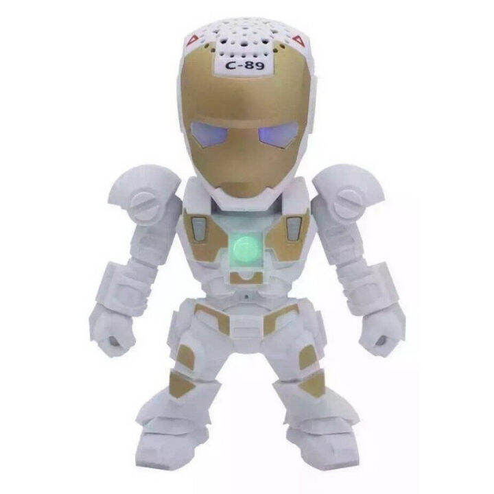 iron-manลำโพงบลูทูธพร้อมไฟแฟลชled-light-deformed-arm-figure-robot-portable-miniซับวูฟเฟอร์ไร้สายtf-fmการ์ดusb